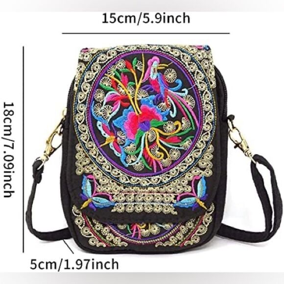 Ethnic Style Handmade Embroidered Crossbody Bag Mini Flip Canvas Shoulder Bag - Picture 5 of 5